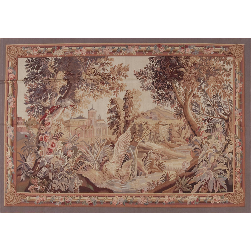 Pektap Hand Woven Wool Tapestry, 75" H x 105" W, Red/Taupe