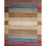 Plateau Hand Knotted Wool Striped Area Rug in Brown/Blue/Gray