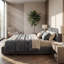 Multi-Sizes EU & UK Upholstered Bed, Modern Cloud Low-Height Bed Frame with Padded Flange Edge & Embedded Design, Beige/Grey Linen-423385466-426914020