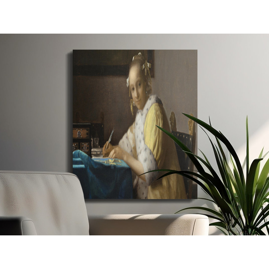 Girl Writing Letter Canvas Wall Art, Vermeer Style, Gallery Wrapped Canvas Print, Ready to Hang, Archival Quality, Dutch Golden Age Art