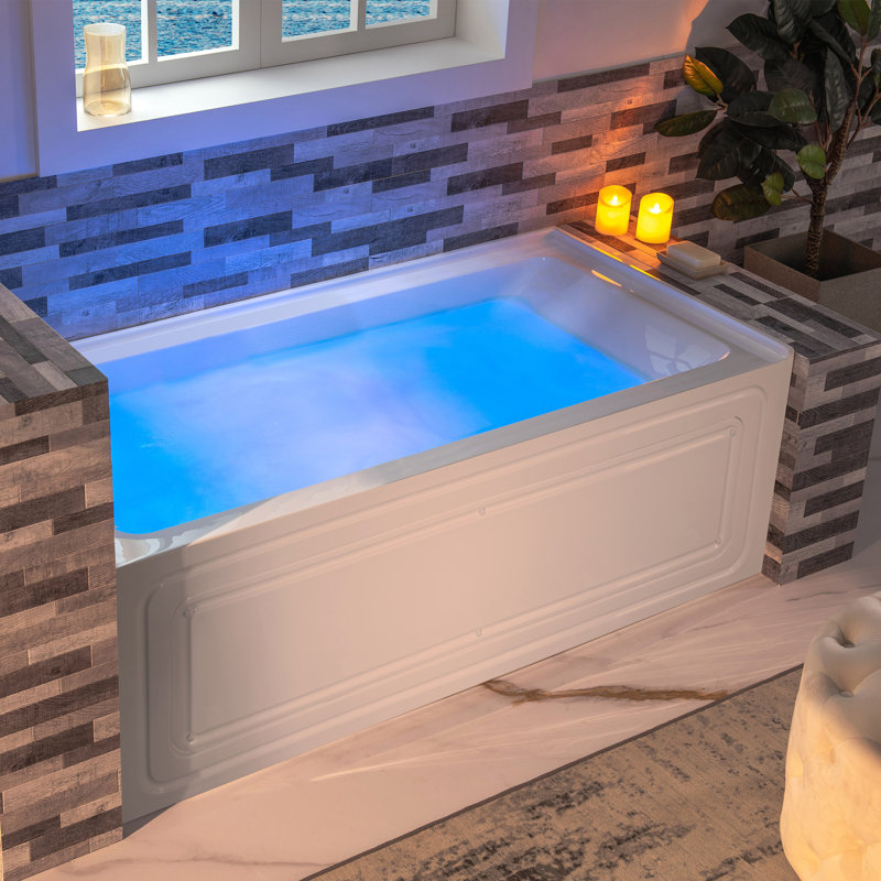 60" X 32" Alcove Acrylic Rectangular Whirlpool Heated Jetted Tub With Drain & Overflow, Left, Matte Black