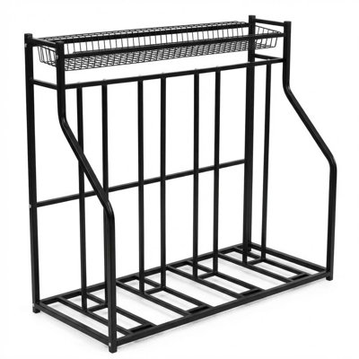 4-Bike Garage Floor Rack Adjustable Slots Anti-Tip Storage Organizer with Gear Basket Heavy-Duty Steel for Indoor