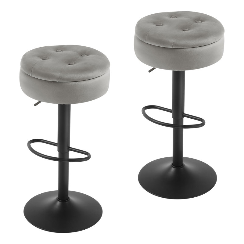 Swivel Upholstered Velvet Adjustable Height Bar Stool, 1, Light Grey