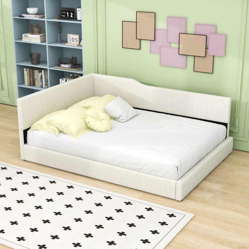 Lit de jour double rembourré en bois, Beige