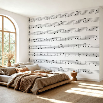 Wall Mural Peel and Stick Wallpaper Abstract Music notes seamless Black notes symbols white Self-Adhesive Removable Contact Paper Wall Decor for Living Room Bedroom 100"H x 144"W