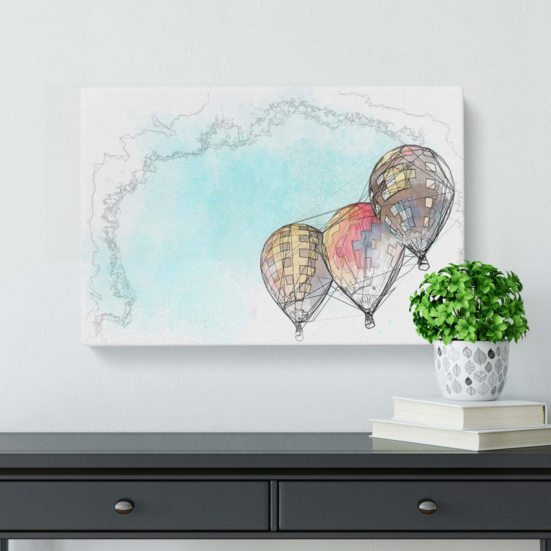 A Trio Of Hot Air Balloons In Abstract - Wrapped Canvas, 40cm H x 60cm W x 3cm D