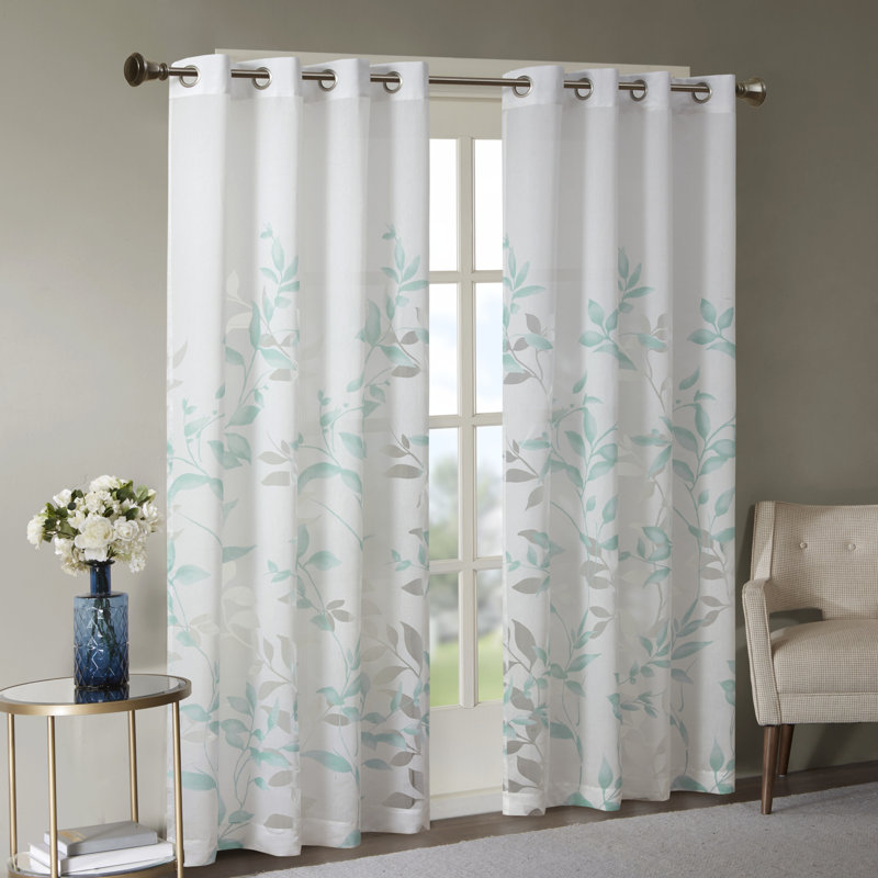 Aqua Sheer Botanical Grommet Window Panel