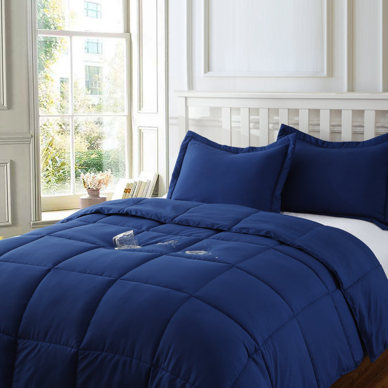 Modern & Contemporary Polyester Comforter, Full/Queen Comforter + 2 Standard Shams, Navy