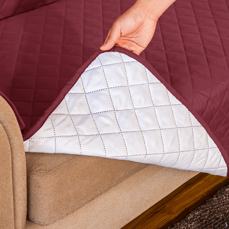 Quilted Reversible with Pockets and Adjustable Strap Box Cushion Armchair Slipcover, Wine