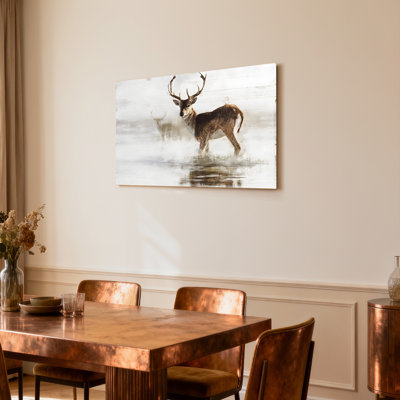 Cerf dans la brume, reproduction d'art sur toile tendue sur toile, ensemble de 1