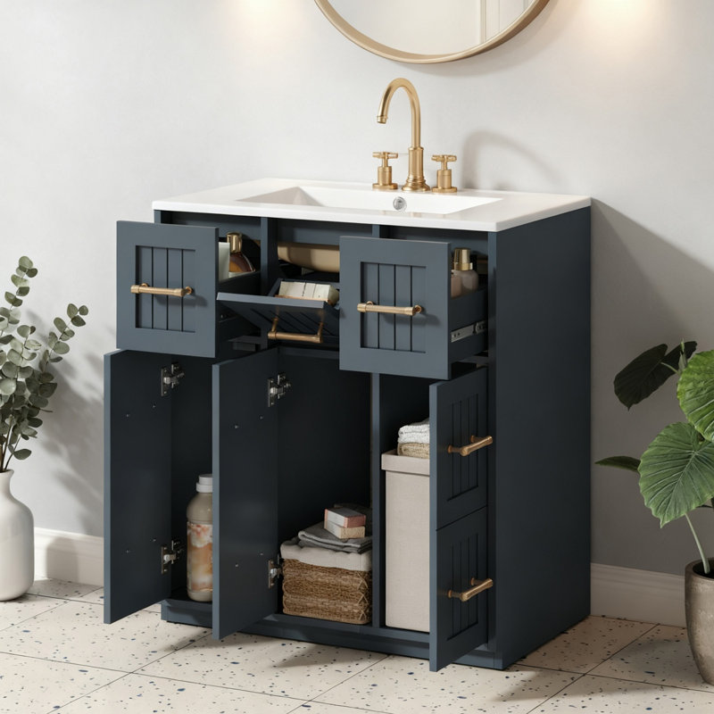 Meuble-lavabo 30 po avec lavabo sous comptoir, Bleu