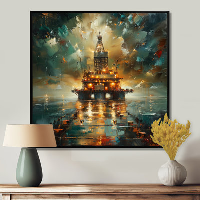 Décoration murale verte et noire «Oil Offshore Drill»