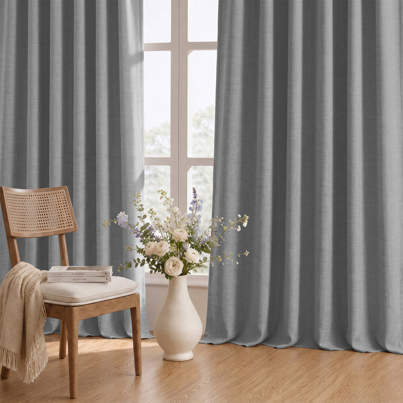 Paire de rideaux occultant et texturé 100% lin 50 po (ensemble de 2), L 50 po x L 96 po, Gris