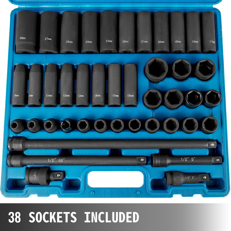 Impact Socket Set 1/2 Inches 43 Piece Impact Sockets, Standard
