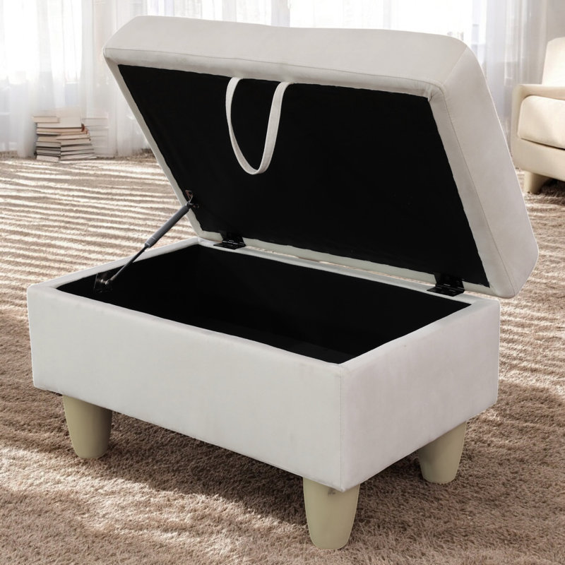 Orella Marlinda 28.5" Wide Upholstered Rectangle Tufted Flip Top Storage Ottoman, Diamond White Flannel