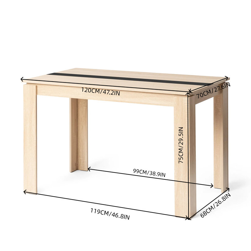 Elegant Rectangle Dining Table, Sturdy Kitchen Table, Oak, Oak/Black/White, 29.50”H x 47.20”L x 27.60”W