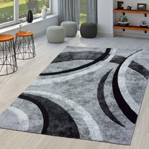Andalasia Abstract Machine Woven Polypropylene Area Rug in Gray/Black