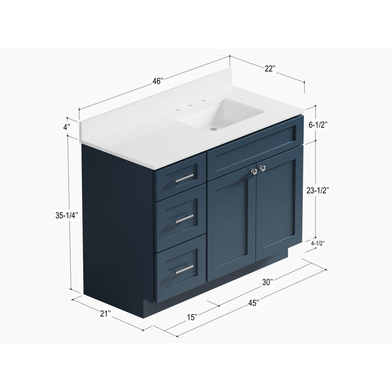 Meuble-lavabo simple avec plateau en quartz Disar, Oui, Bleu