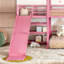 Lit simple superposé en métal avec escalier de rangement, glissière, rails de sécurité, rose