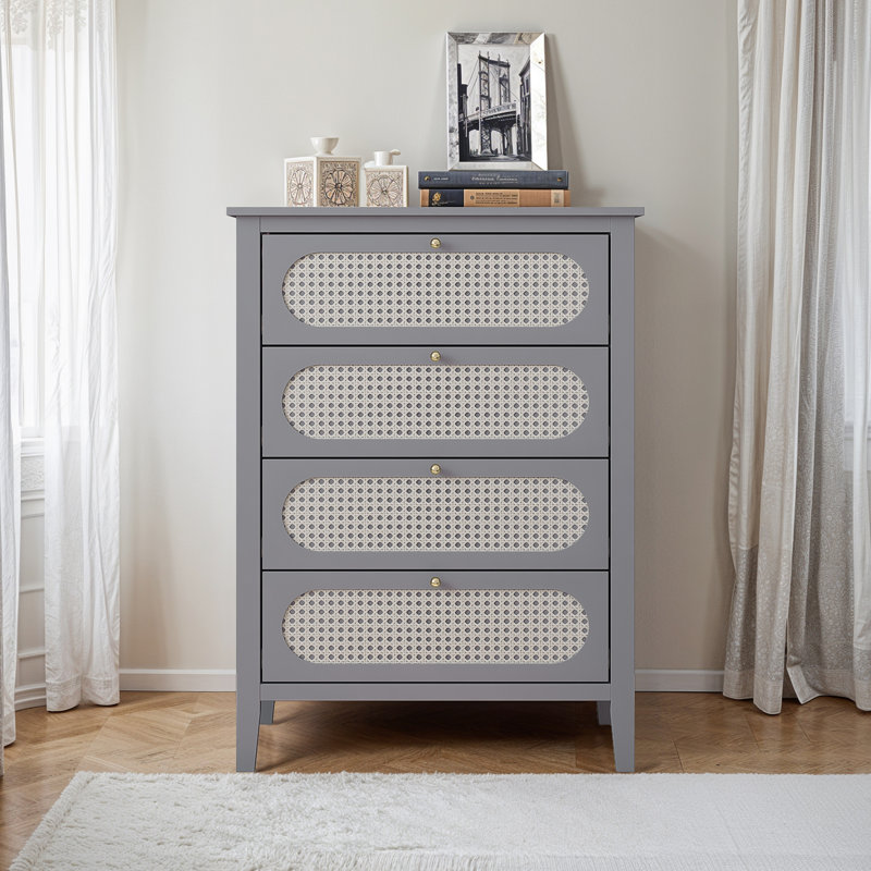 Arthen Rattan 4 Drawer Chest of Drawer, Grey