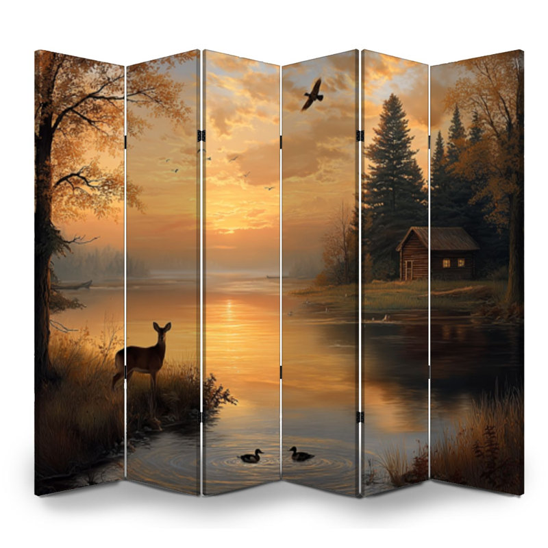 Cloison pliante 6 panneaux Royal Animal Deer Vintage Wildlife Rustic Duck Cabin Sunset, 6, H 71 po x l 96 po x P 1 po