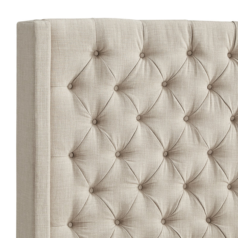 Tête de lit tapissier Kaster, Lin beige chiné, Grand