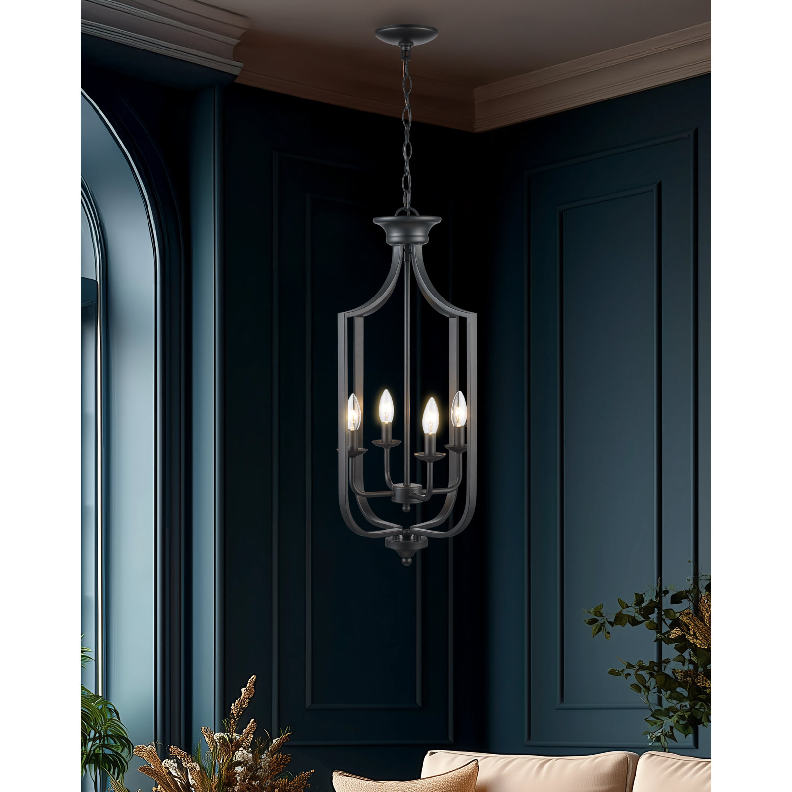 4-Light Chandelier, Matte Black, Medium