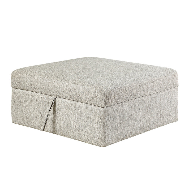 Repose-pieds de rangement Inaya avec roulettes, bois brun, microfibre sauge sable, 41 po