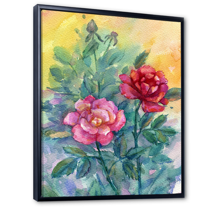 Abstrait roses roses et rouges - décoration murale traditionnelle sur toile, H 20 po x l 12 po