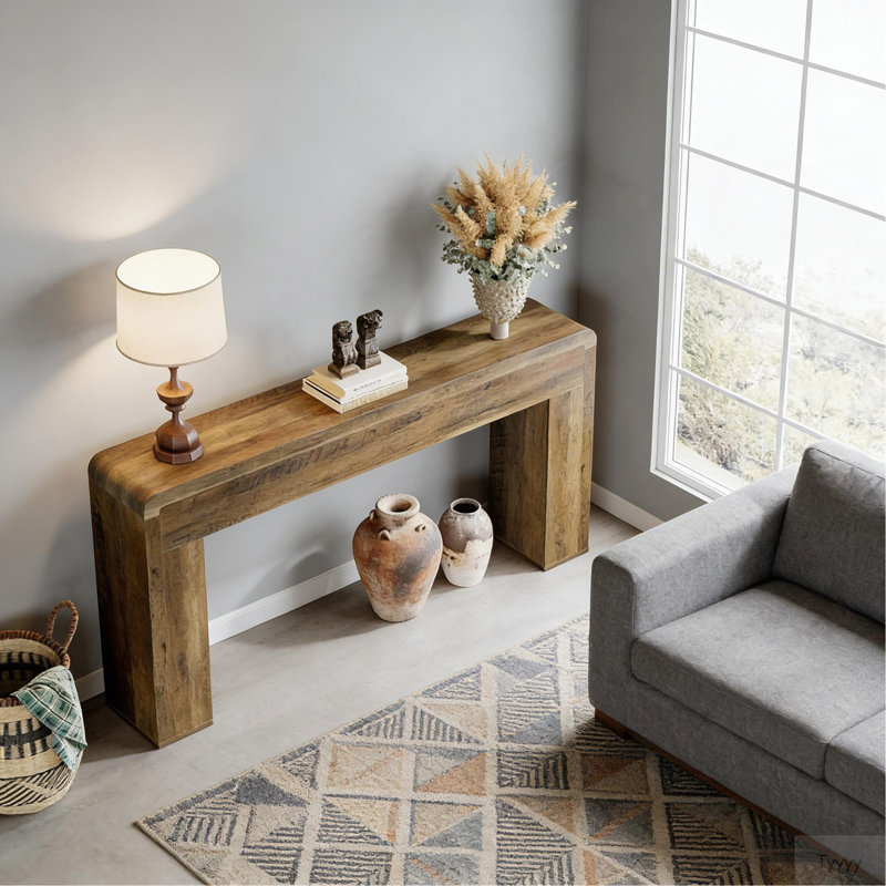 Table d'entrée en bois, console rustique, canapé
