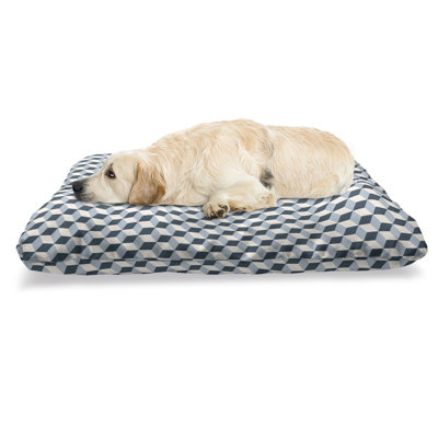 Lit pour animal de compagnie Ambesonne, coussin à motif géométrique en forme de cubes de style 3D à l'ancienne, abstrait et futuriste, coussin à croquer pour chien et chat avec housse amovible, 24 po x 39 po, bleu pâle et blanc