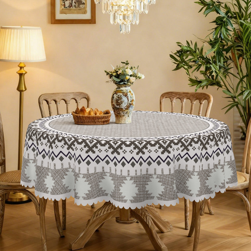 Geometric-patterned Tablecloth, Minimalist Gray Diamond Pattern, Round, Machine-Washable Tablecloth, Perfect for Indoor Dining and Family Gatherings