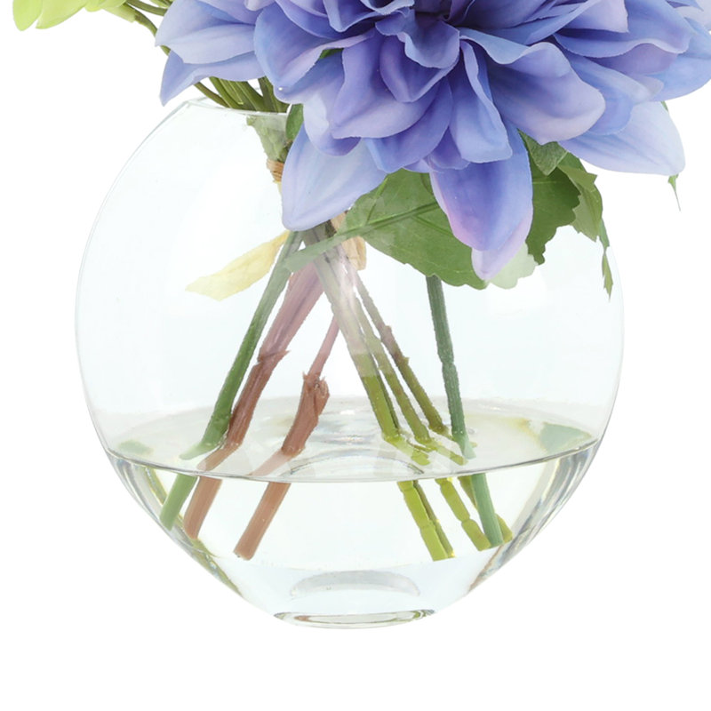 Dahlias and Eucalyptus Centerpiece in Vase, Blue