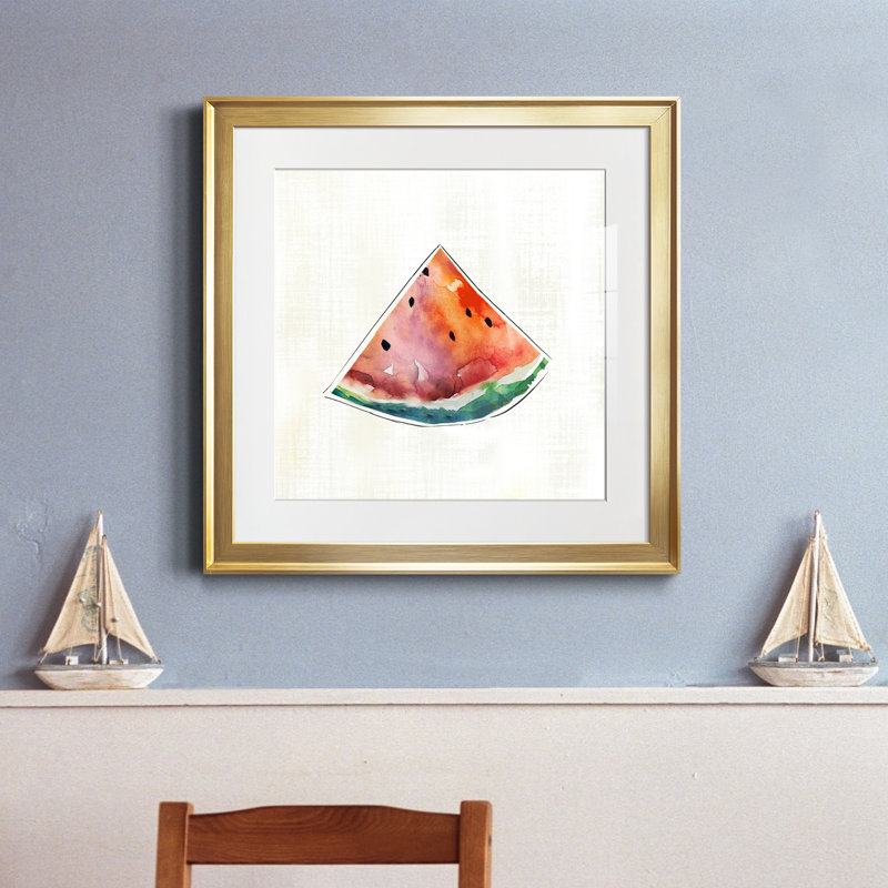 Happy Melon - peinture encadrée, Cadre doré, H 17,5 po x l 17,5 po x P 1,5 po