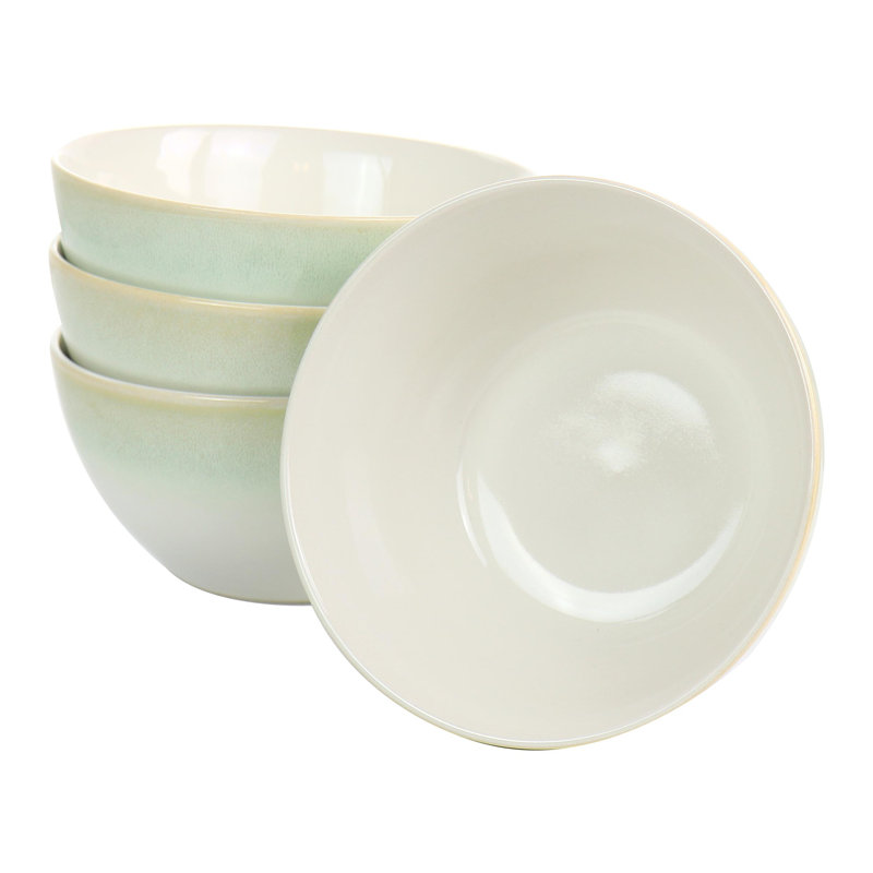 Green and White Ceramic 12-Piece Dinnerware Set, Service for 4