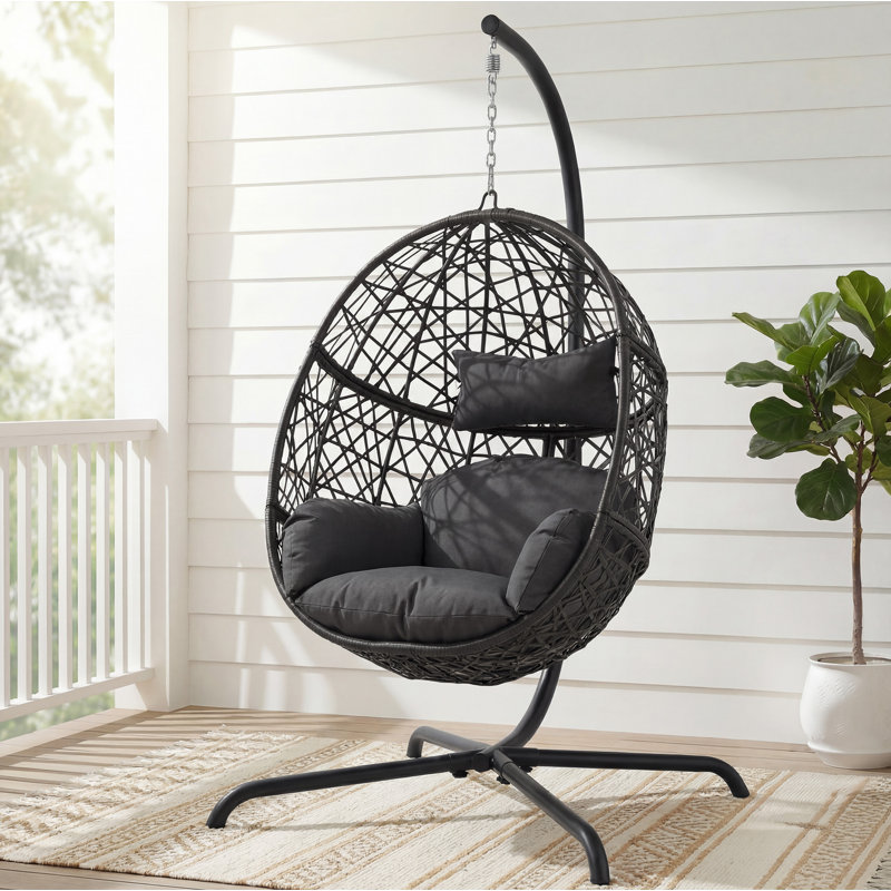 Chaise balancelle suspendue en osier avec coussin Chylie, Gris foncé
