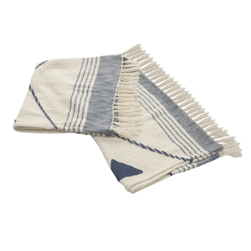 Jeté 100% coton, Bleu / blanc