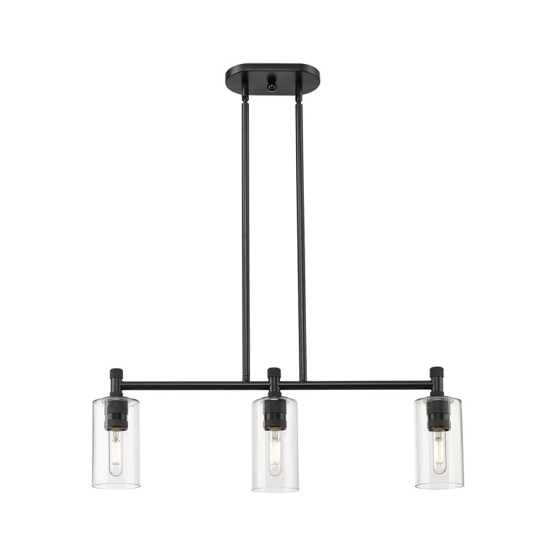 Luminaire suspendu pour îlot de jardin 3 lumières Crown Point, Clair, H 9,88 po x l 30,5 po x P 3,88 po, Noir mat