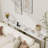 Narrow Console Table With Charging Station, Gold & White Sofa Table For Living Room, Behind Couch Table With 2 Outlets & 2 USB Ports, Entryway Hallway Table