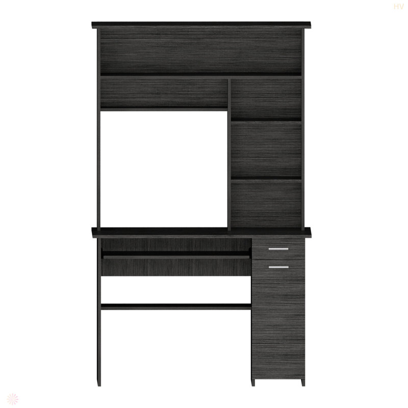 Bureau d'ordinateur à 2 tiroirs à 2 tiroirs avec huche, Noir