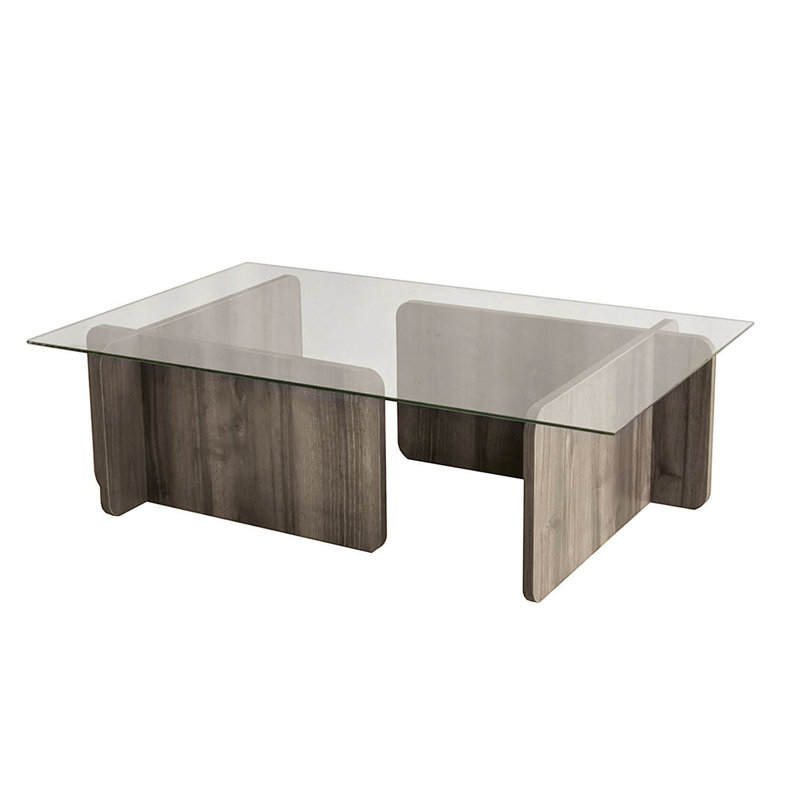 Modern Coffee Table with 100% Tempered Glass Top, Walnut Finish, 41.3 x 11.8 x 25.6 inches | Durable 100% Melamine Coated Particle Board Frame, Stylish and Functional Design for Living Room & Lounge Spaces