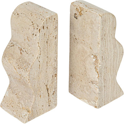 Decorative Travertine Wavy Bookend, Natural Color, 2-Piece Set