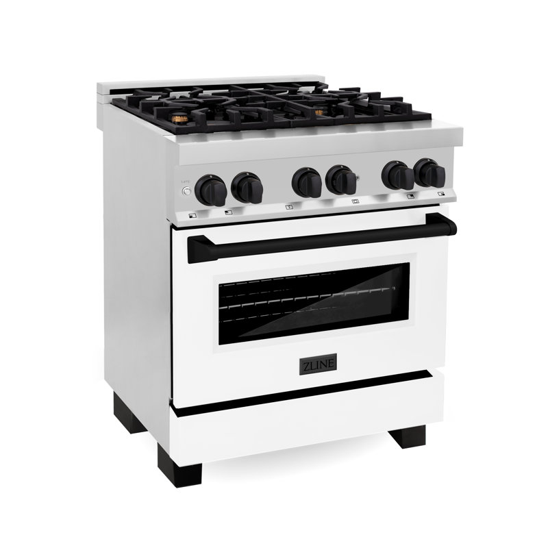 ZLINE Autograph Edition 30 in. 4.0 cu. ft. Legacy Dual Fuel Range with 4 Burner Gas Cooktop and Electric Convection Oven in Stainless Steel with White Matte Door