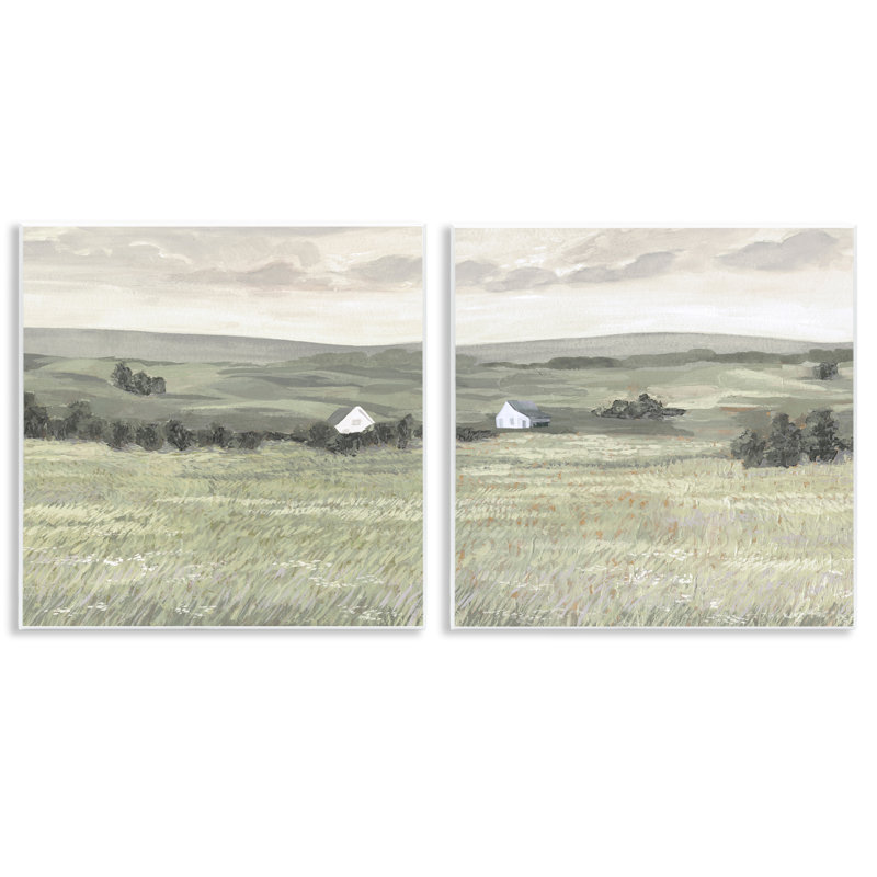 Ensemble de 2 plaques murales Traditional Distant Farmhouse Field par Victoria Borges