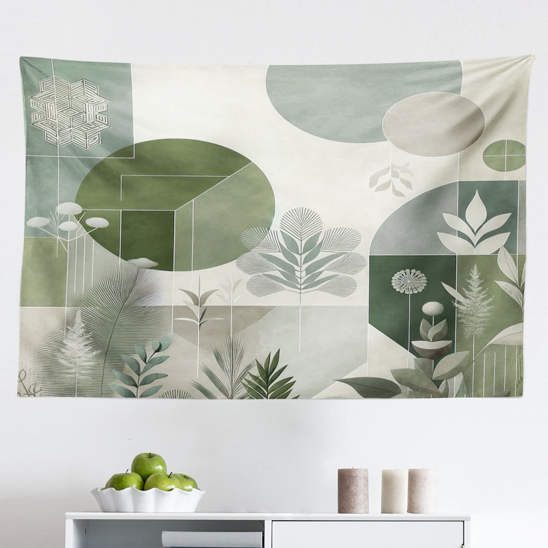 Wrought Studio Monstera Wall Hanging Tapestry Boho Love Mid Century Art Reseda Green Taupe, H 30 po x l 45 po