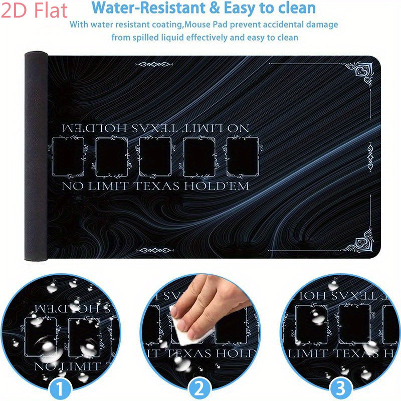 Tapis de table plat Texas Hold'Em en 2 dimensions, tapis de jeu à surface lisse - avec une surface antidérapante de haute qualité et un motif bleu, adapté aux ordinateurs portables, aux claviers et aux souris, ainsi qu'aux tapis de souris de bureau - 11,81 po x 27,56 po