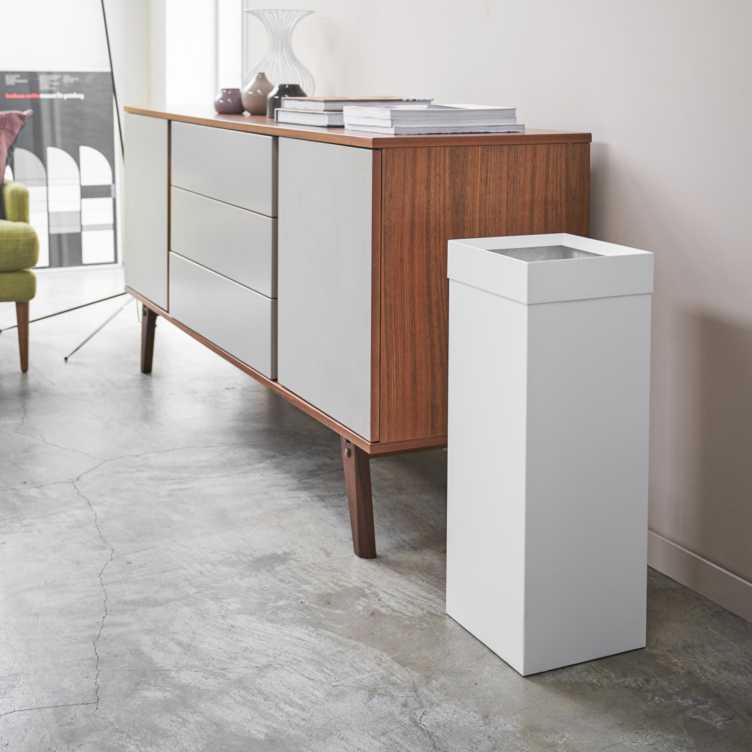 Yamazaki Home Tower Tall Trash Can - Modern Garbage Waste Basket With Handle - Steel - 7.25 Gallons Yamazaki Home 