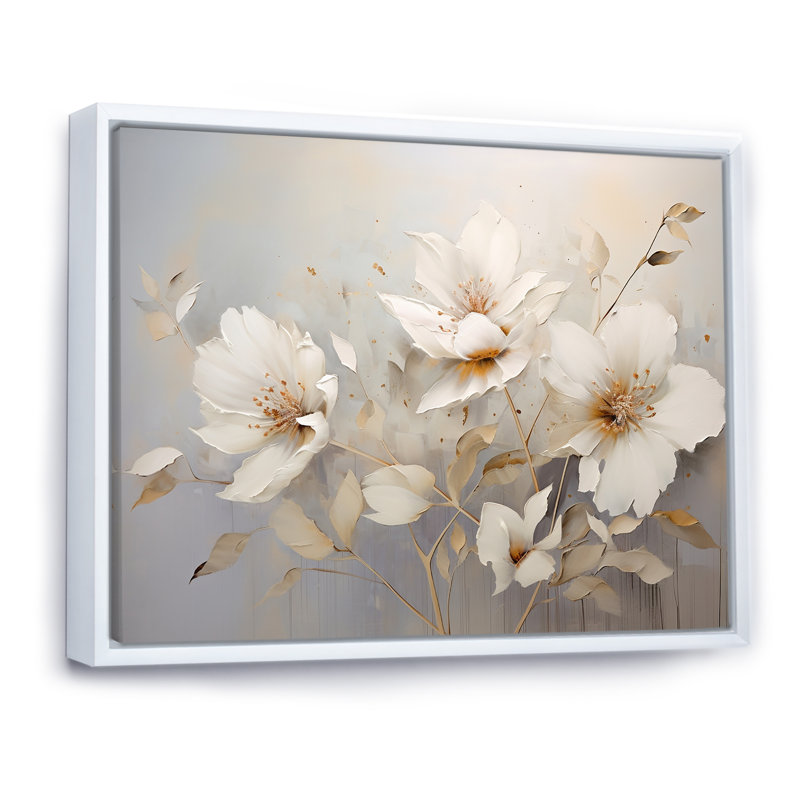 «Beige Seasonal Flowers Simplicity» sur impression sur toile, Cadre flottant blanc, 16" H x 32" W