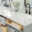 Ensemble de meuble-lavabo double en bois massif 66 po avec plateau en quartz blanc 1,5 po Thornaby, lavabos ovales-130599118-94790196