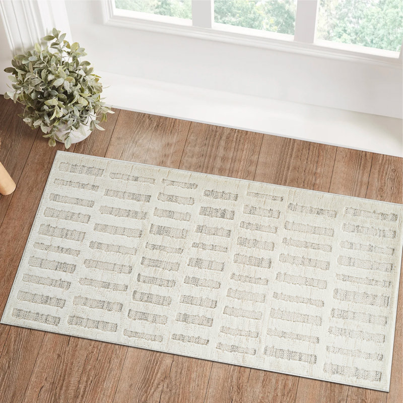 Tapis intérieur moderne, beige crème., Tapis de couloir 2 pi 3 po x 5 pi 1 po